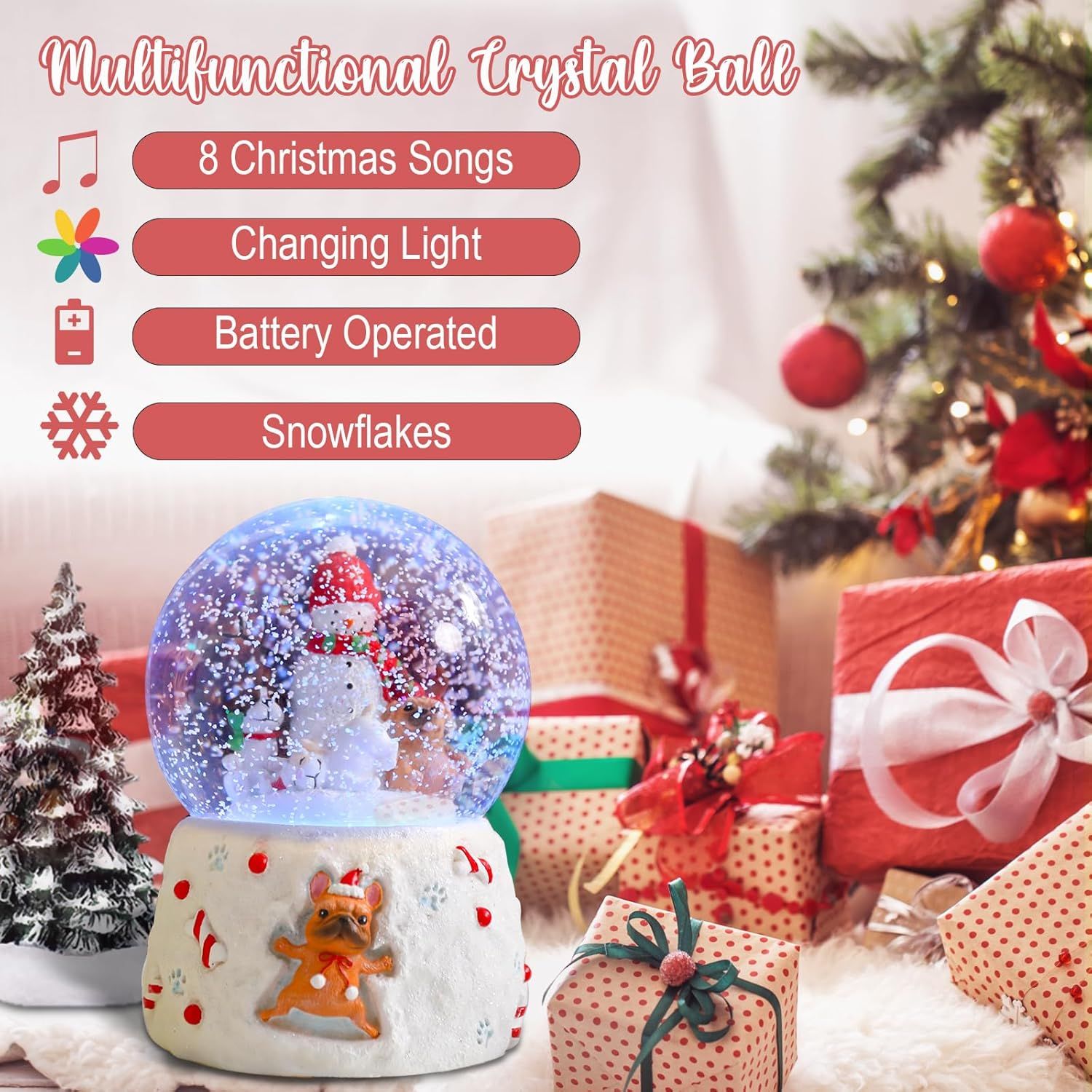 Christmas Snow Globes Gingerbread Man Village House in Cup Christmas Snow Globe with 8 Songs Color Changing Battery Operated Musical Box for Christmas Home Party Décor