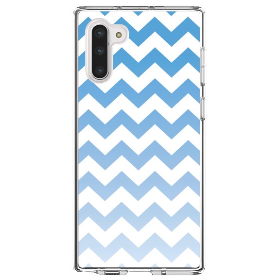DistinctInk Clear Shockproof Hybrid Case for Samsung Galaxy Note 10 (6.3" Screen) - TPU Bumper, Acrylic Back, Tempered Glass Screen Protector - White Blue Fade Ombr Stripes