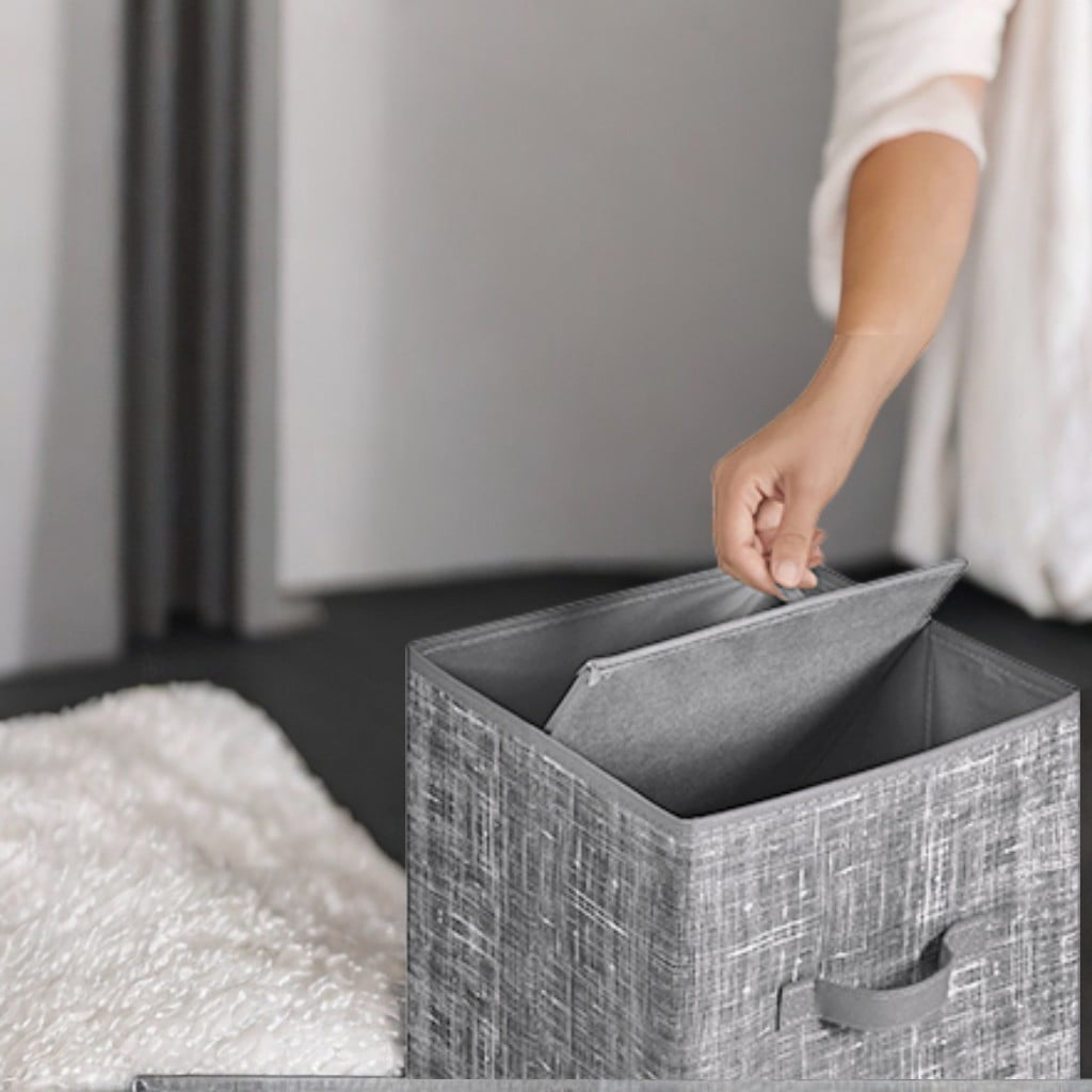 6 Pack Storage Cubes 11-Inch Non-Woven Fabric Bins with Double Handles Closet Organizers for Shelves Gray