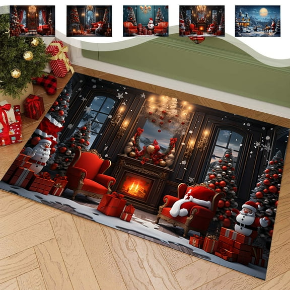 Christmas Entrance Door Mat - 40x60cm (15.7x23.6 inch), Absorbent Non-Slip Foot Mat, Dirt-Proof for Entryway, Bedroom & Living Room, Festive Design with Thick Bound Edges, Easy to Clean, A