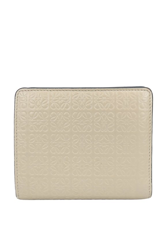 Pre-Owned Loewe Bi-fold Wallet, Anagram Leather, Greige, Gold Hardware, Compact Women's LOEWE