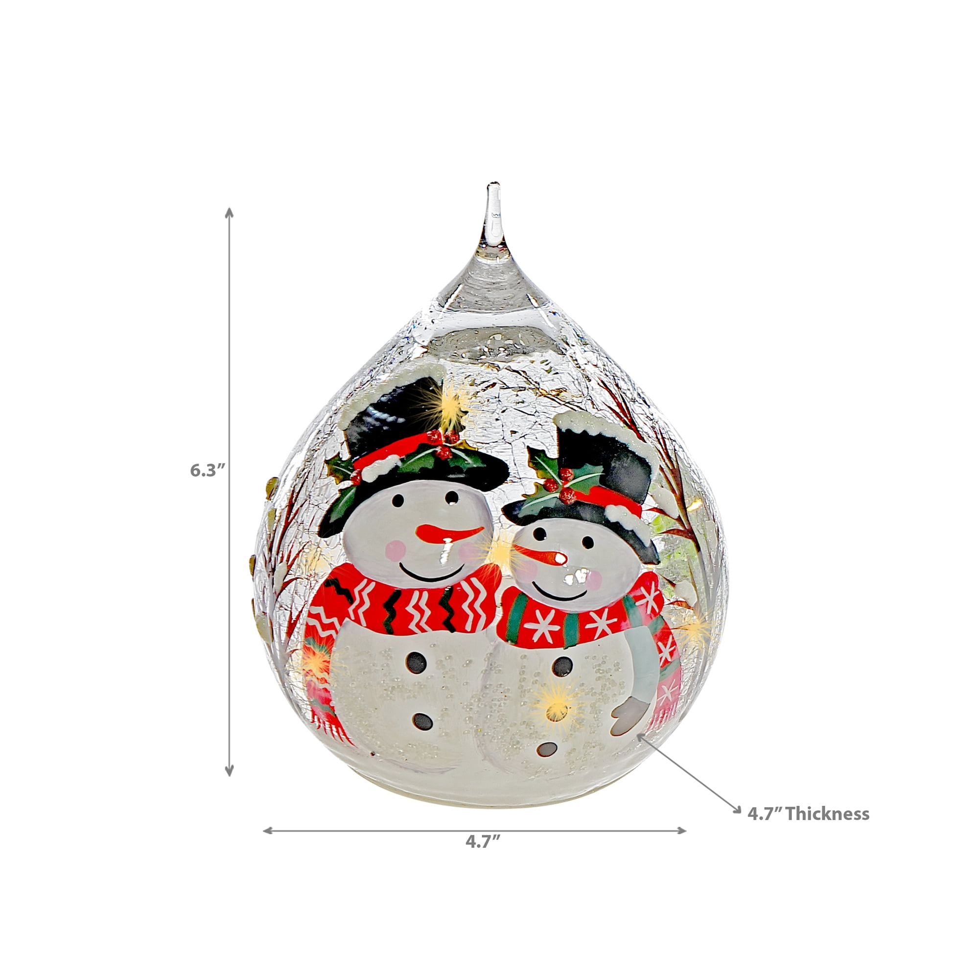 Décoration En Forme De Larme En Verre Craquelé À Led (Double Bonhomme De Neige)