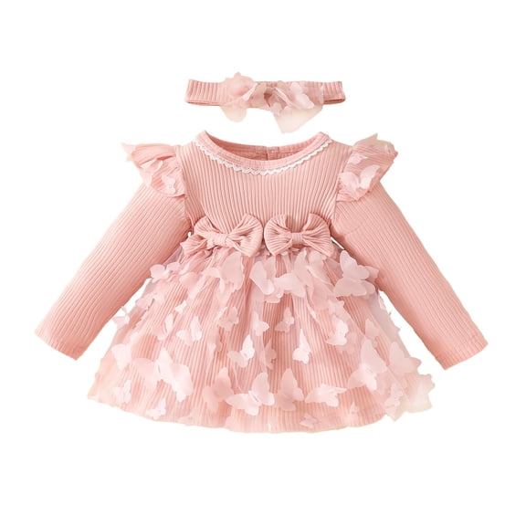 Glisme Fashion Girls Dresses Size 9-12 Month Mesh Sleeveless Dress With Headband Ribbed Jumpsuit For Baby Toddler Party Occasion Light Pink Sundress For Girl