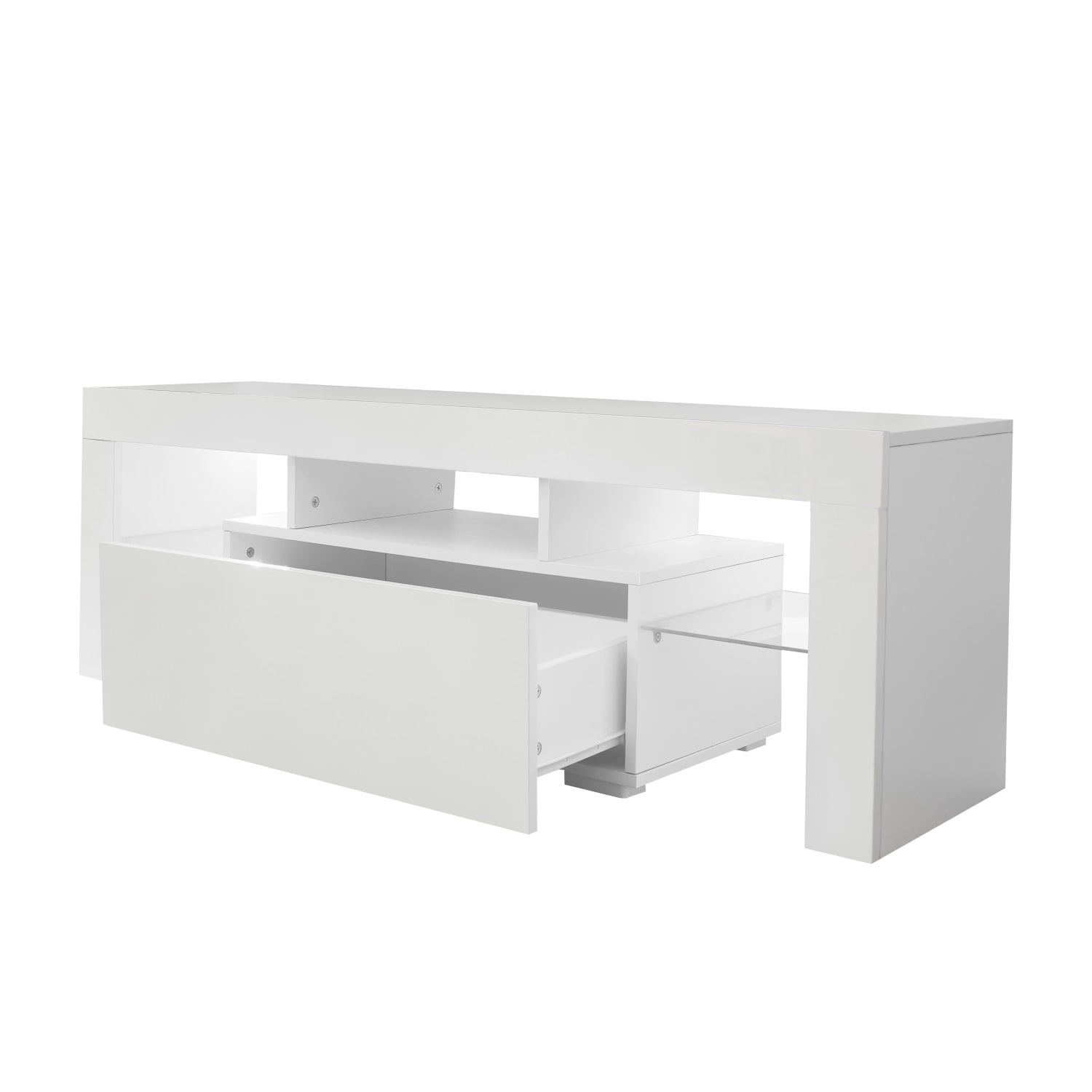 Kadyn Entertainment Center TV Stand, MDF TV Console with LED Light, Modern High-Gloss TV Cabinet for TVs up to 55", White Kadyn Entertainment Center TV Stand, MDF TV Console with LED Light, Modern High-Gloss TV Cabinet for TVs up to 55", White