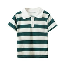 KyCheLot Boys Golf Shirt Stripe Button up Collar Cotton Short Sleeve Comfy Uniform School Shirt for 4-13 Years