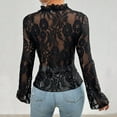 thumbnail image 5 of OSOLU Solid Color Mesh Long Sleeve Lace Tops For Women Sexy Tie Up Front Floral Embroidery Sheer See Through Shirts Relaxed Fit Dailywear, 5 of 7
