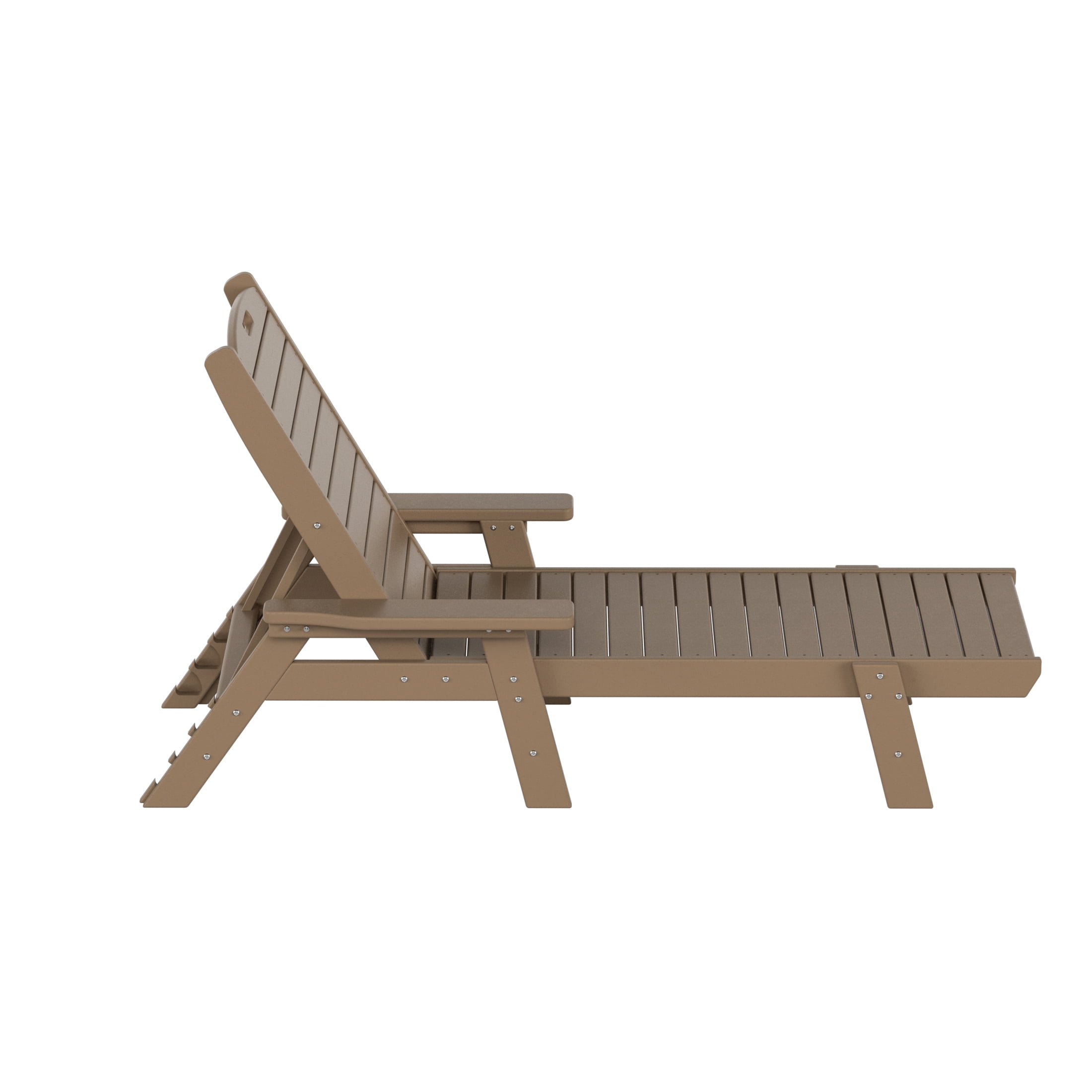 GARDEN Plastic Outdoor Chaise Lounge Chair with Adjustable Backrest, Weathered Wood