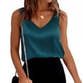 thumbnail image 2 of Inglocry Women's Silk Satin Camisole Tank Tops V Neck Pleated Dressy Casual Sleeveless Blouses Summer Business Work Shirts Royal Blue S, 2 of 6