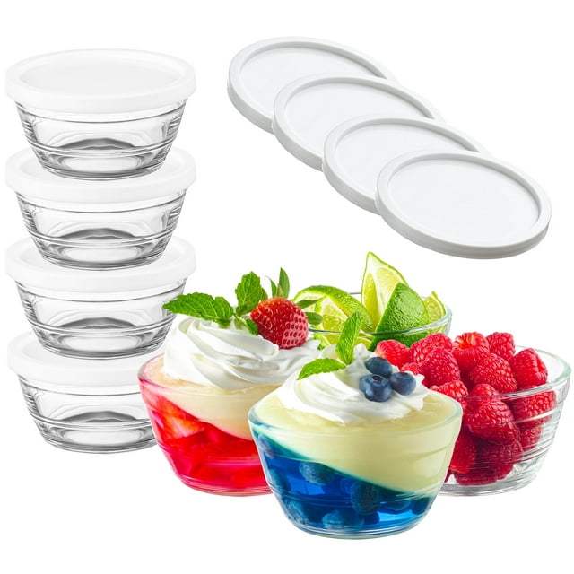 Juego de 16 tazones pequeños de vidrio con tapas herméticas, 240 ml