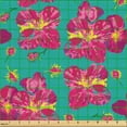 thumbnail image 2 of Ambesonne Summer Fabric by the Yard Upholstery, Digital Watercolor Hibiscus, 5 Yards, Teal Hot Pink and Yellow, 2 of 5