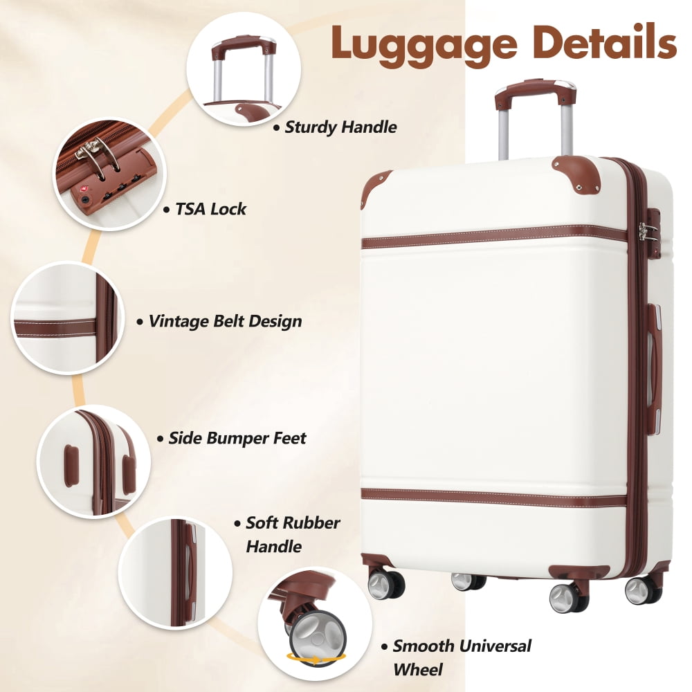 HomePerch 24" Hardshell Luggage Set with TSA Lock, Lightweight Suitcase with Double Spinner Wheels, Vintage Hard Shell Carry-On Cabin Luggage (17.7"×11.2"×26.4"), Airline Approved