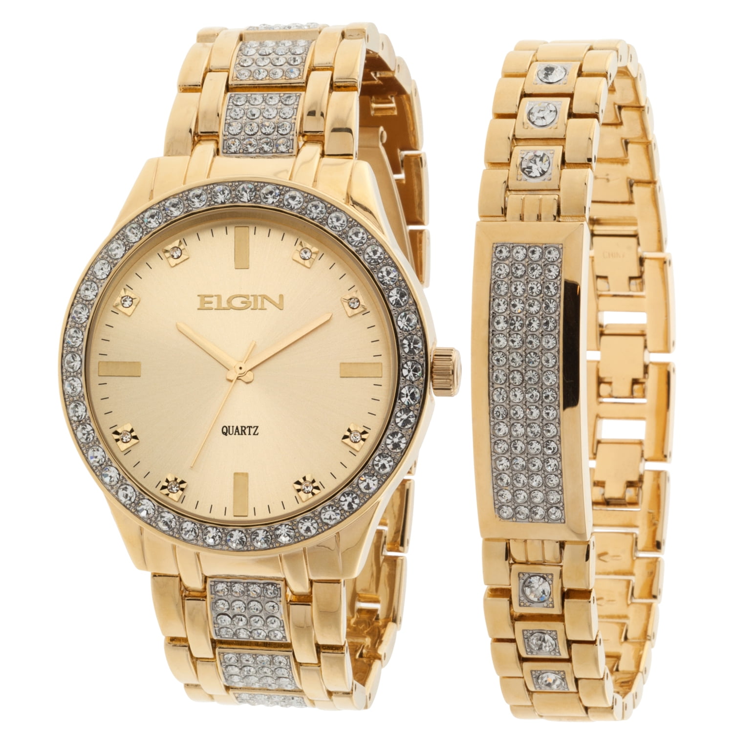 Elgin Adult Men's Analog Wristwatch And Bracelet Set In Gold With