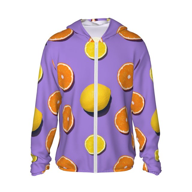 Lsque Yellow Lemon And Orange Pattern UPF 50+ Lightweight Sun Protection Men's Women's Long Sleeve Shirt, Hoodie Performance -Large