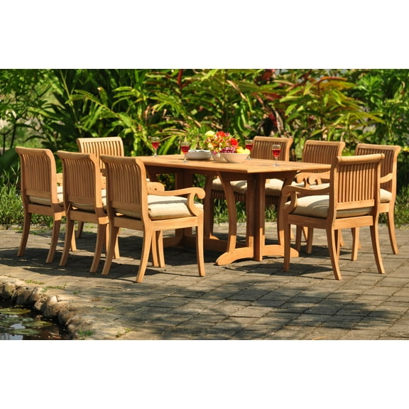 Teak Dining Set: 8 Seater 9 Pc: 69" Warwick Dining Rectangle Table And 8 Giva Arm Chairs Outdoor Patio Grade-A Teak Wood WholesaleTeak #WMDSGV37