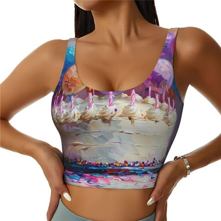 Matuu Colorful Balloon Cake Celebration for Women s Sports Bra - Soft  Comfortable and Breathable Sports Vest for Yoga  Fitness  and Dance-Medium