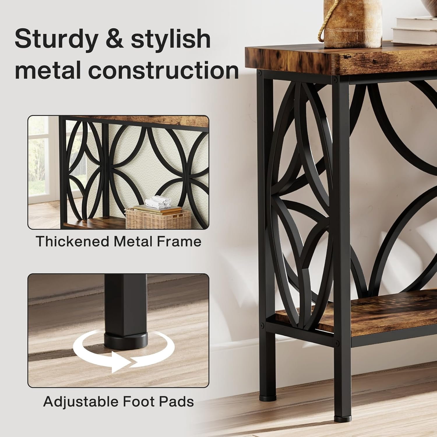 70.9-Inch Extra Long Narrow Sofa Table, Industrial Console Table Behind Couch With 2-Tier Storage, 198LBS Per Shelf, Slim Entry Table For Living Room, Foyer, Hallway