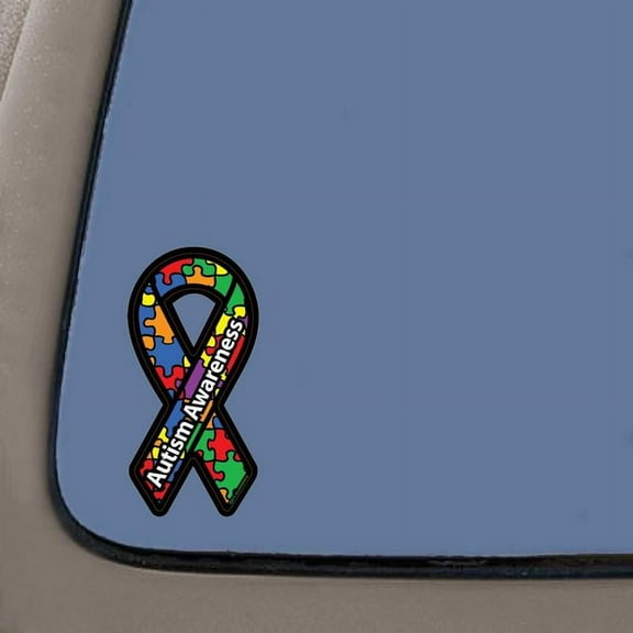 Autism Awareness Ribbon Car Decal Sticker | Vinyl Decal | 7" X 3" | Car Truck Van SUV Laptop Macbook Wall Decals