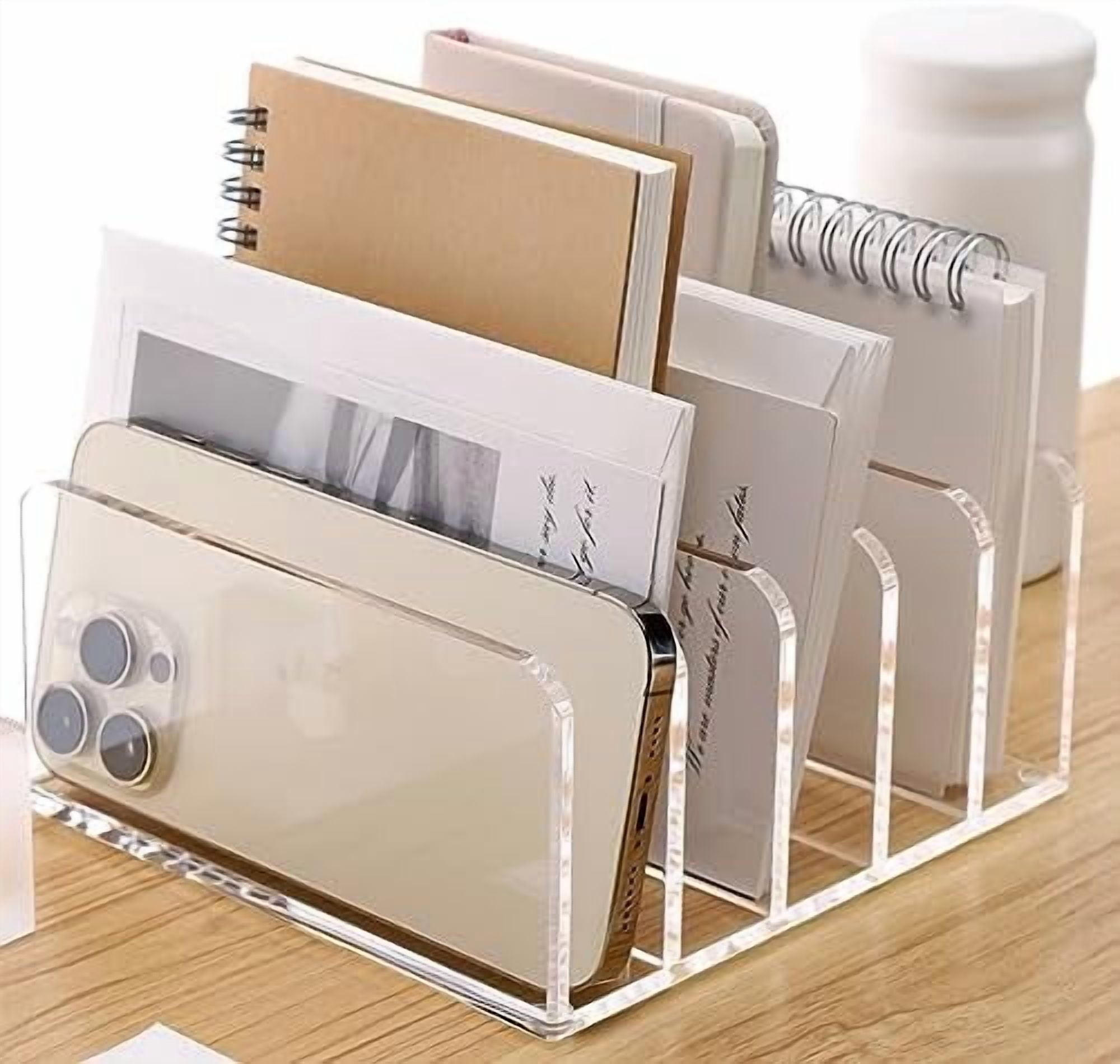 Jointown Clear Desktop File Organizer, 5 Compartments Acrylic Office Document Sorter Mails Storage, Multifunction Letter Folder Racks Holders for Office,Home, School Desk Organization