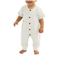 thumbnail image 3 of Busydd Baby Romper Fashion Ribbed Solid Color Short Sleeve Girls Rompers Casual Summer Lapel Button Pockets Boys Clothes 6-12 Months, 3 of 7