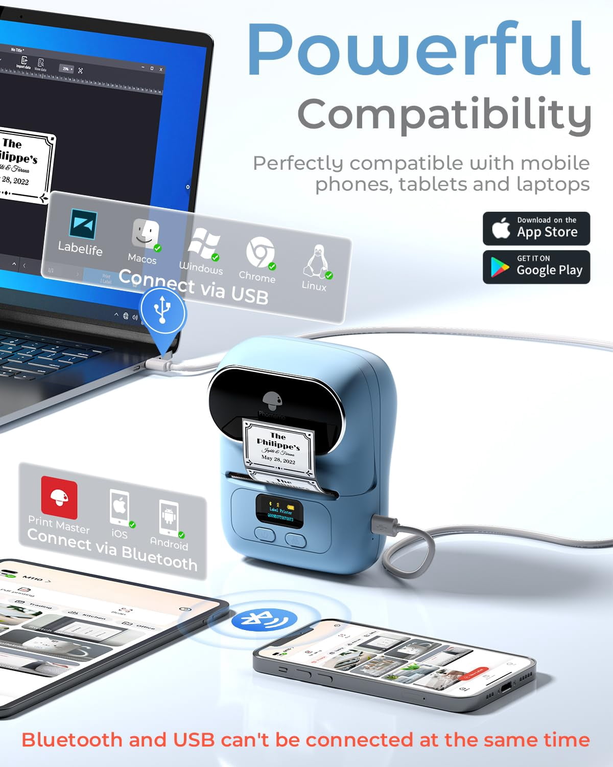 Barcode Label Printer - M110 Maker Portable Machine For Small Business  Address Logo Clothing Jerwery Thermal Compatible With Phones & Pc Blue