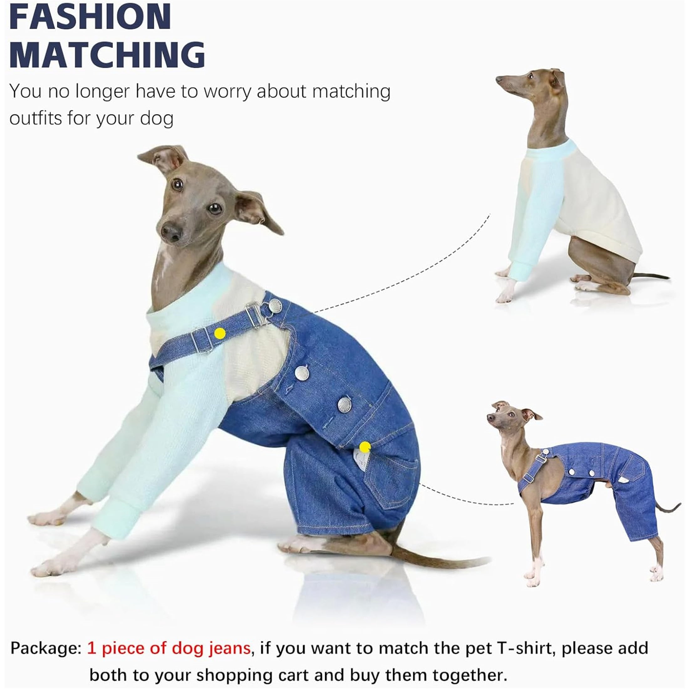 UOSIA Italian Greyhound Clothes Dog Denim Overalls Fashionable Puppy Jean Jacket