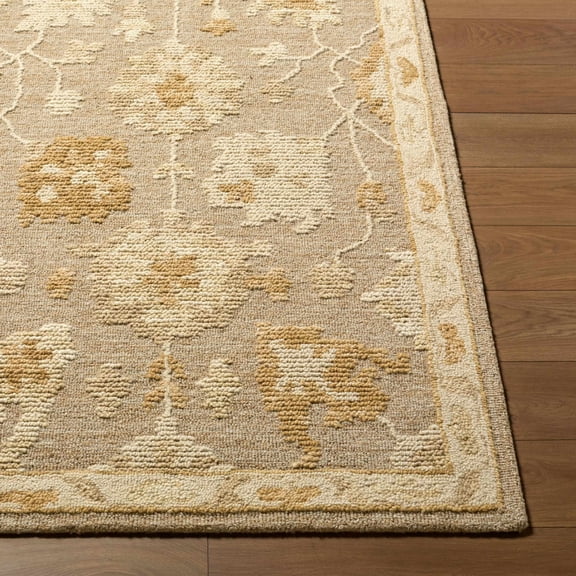 Hauteloom Daylin Wool Living Room, Bedroom Area Rug - Traditional - Taupe, Ivory, Goldenrod - 2' x 3'