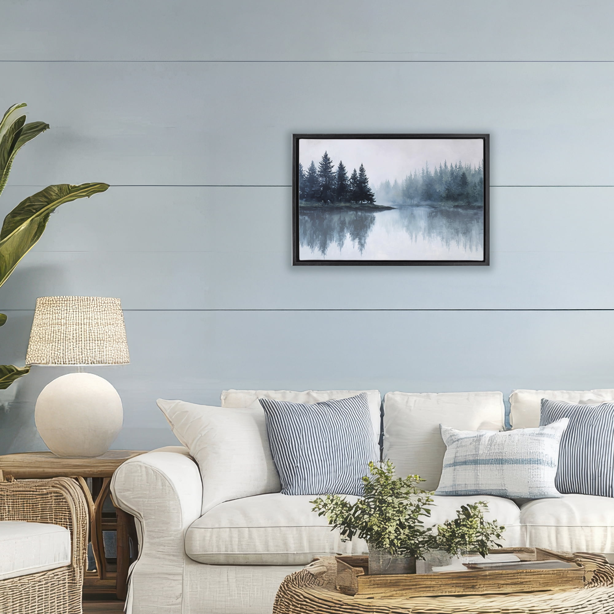 Stupell Industries Indigo Tree Reflections Black Framed Floater Canvas Wall Art, design by Jacky Ngan