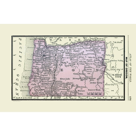 Historic State Map - Oregon - Alden 1886 - Vintage Wall Art