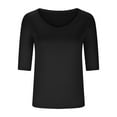 thumbnail image 5 of Fartey Women's Basic Half Sleeve V Neck T-Shirt Fashion Solid Color Casual Tops Business Work Blouses Plus Size Summer Tunic Tops 2025 Black XXXXXL, 5 of 6