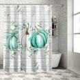 thumbnail image 5 of Fall Shower Curtain Teal Green Pumpkin Shower Curtains for Bathroom Eucalyptus Leaves White Wood Grain Bath Curtains Sets with Hooks for Autumn Thanksgiving Seasonal Decor Standard 72" X 72", 5 of 6