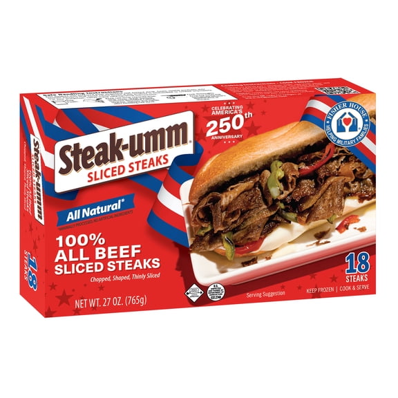 Steak-umm Sliced Steaks All-Natural 100% Beef, 27oz 18 Count Family Twin Pack (Frozen)