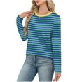 thumbnail image 4 of Womens Plus Size Fall Clothes, Long Sleeve Shirts for Women Fashion Loose Fit Striped Printed Crewneck T-Shirts, 4 of 5