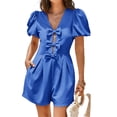 thumbnail image 3 of Summer Short Sleeve Women V-neck Solid Bow Front  Jumpsuit, 3 of 8