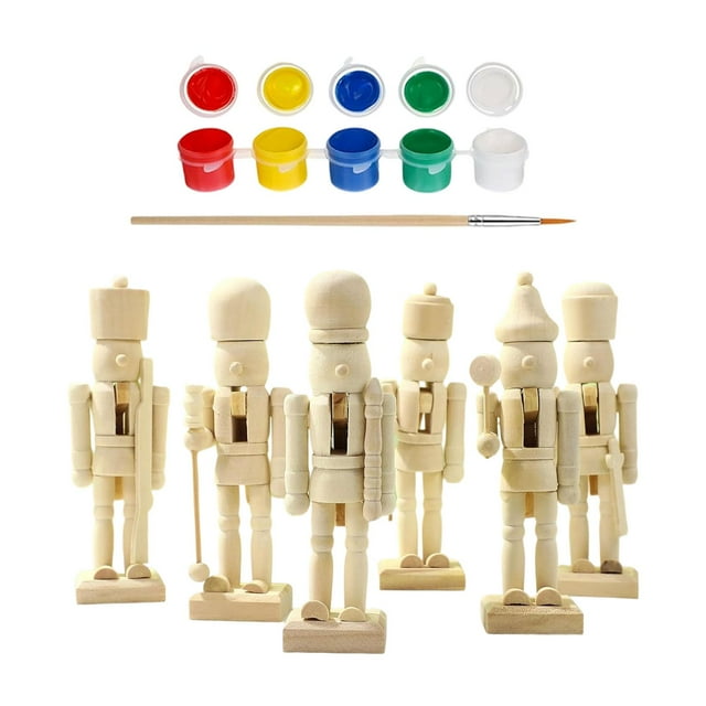6 marionetas navideñas de cascanueces de madera para hacer tú mismo con pintura y pincel, adornos de mesa sin terminar, para pintar, decoración