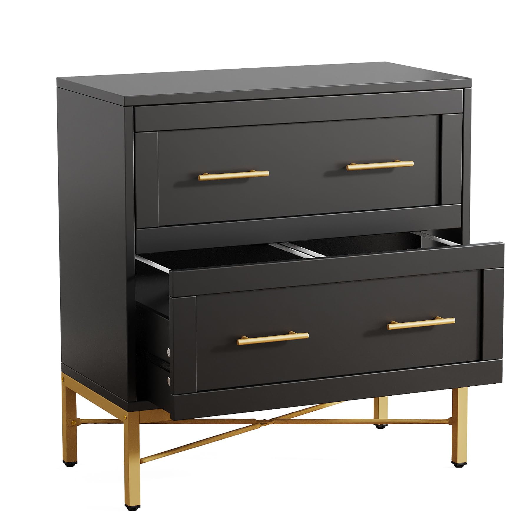 Tribesigns 2 Drawer File Cabinet, Modern Lateral Filing Cabinet for Letter/Legal/A4, Large Printer Cabinets,Black, Gold and Brown