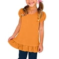 thumbnail image 2 of Dursoulink Short Sleeve Round Neck Blouse for Girls, Puffed Sleeves, Ruffled Hem, Solid Color, Cotton Blend Fabric, Casual Wear for Spring Summer, 2 of 9