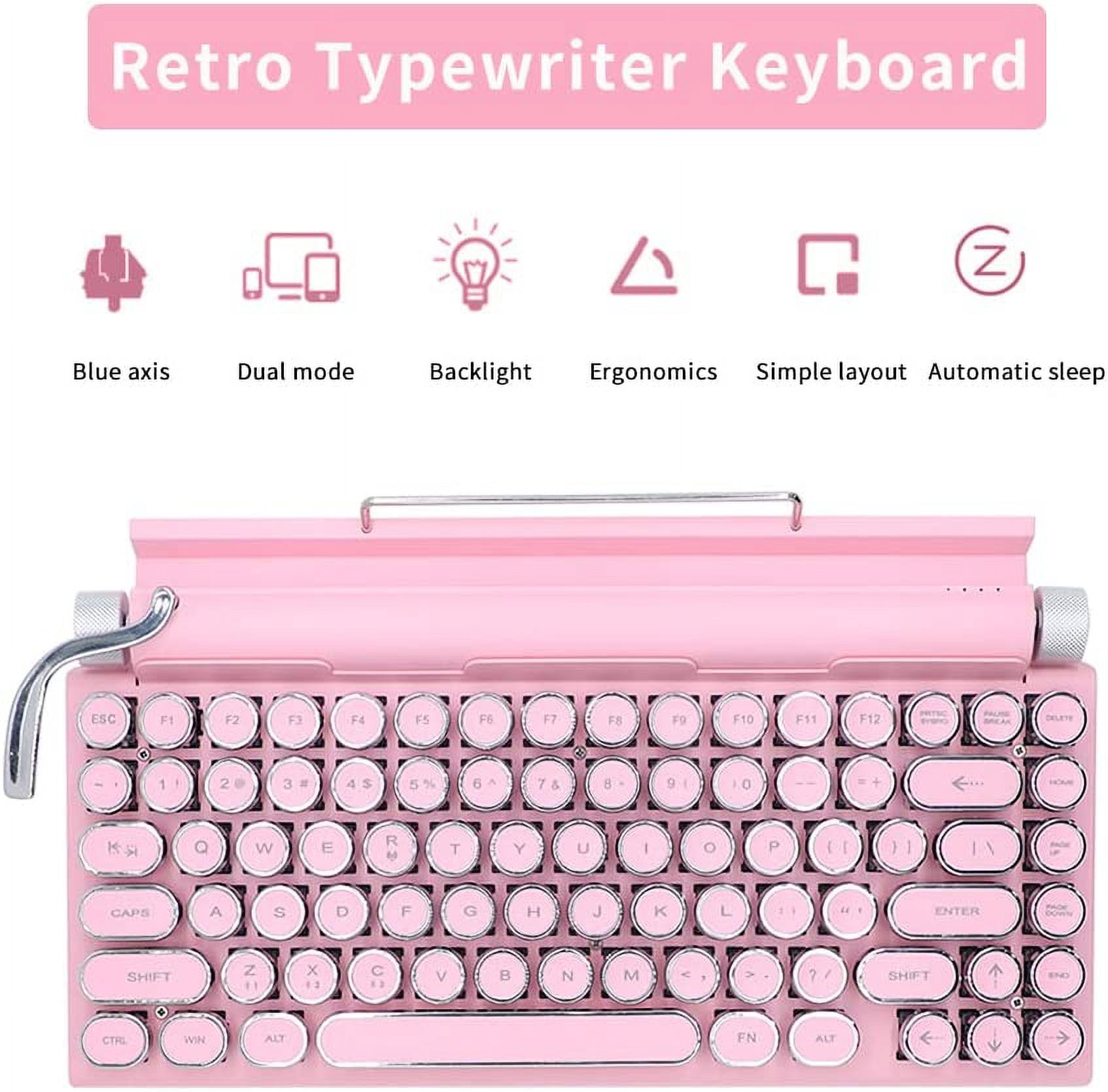 SOLIDEE Membraantoetsenbord 100% - Retro Punk Typewriter Stijl, 104 Toetsen, LED Verlicht, Roze - US QWERTY Layout V300
