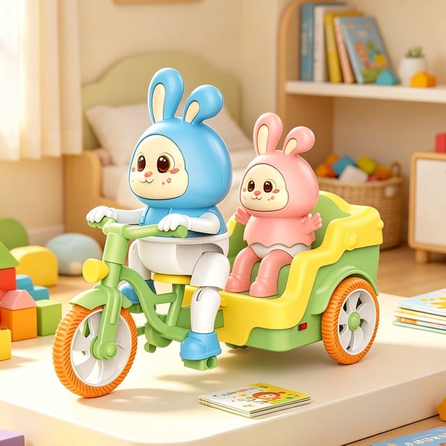 Ohmyroo Musical Tricycle Toy with LED Lights and Rabbit Mascot for Backyard Entertainment