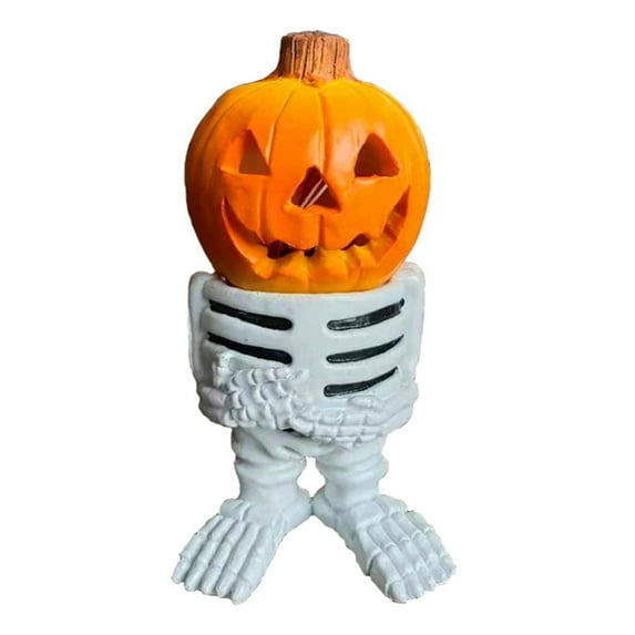 1PC Halloween Miniature Pumpkin Figurines Mini Resin Pumpkin Ghost Ornaments Fairy Lighted Halloween Garden Adornments Pumpkin Doll with LED Lights for Outdoor Home Garden Decoration