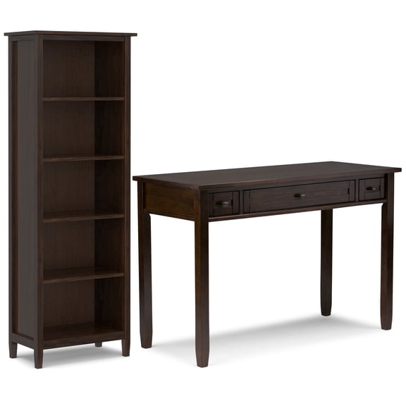 Simpli Home Warm Shaker 48W Desk w/ Drawers and 26W x 72H 5 Shelf Bookcase