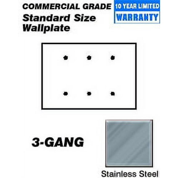 Leviton 84035-40 Wallplate 3-Gang Blank Standard Size 302 Stainless Steel - Stainless Steel