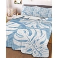 thumbnail image 3 of Quilts Twin Size Bedding Set, Light Blue Monstera Deliciosa Lightweight Quilted Comforter, Summer Botanical Tropical Soft Reversible Bedspread Coverlet with Pillow Covers for All Season, 68" x 86", 3 of 7