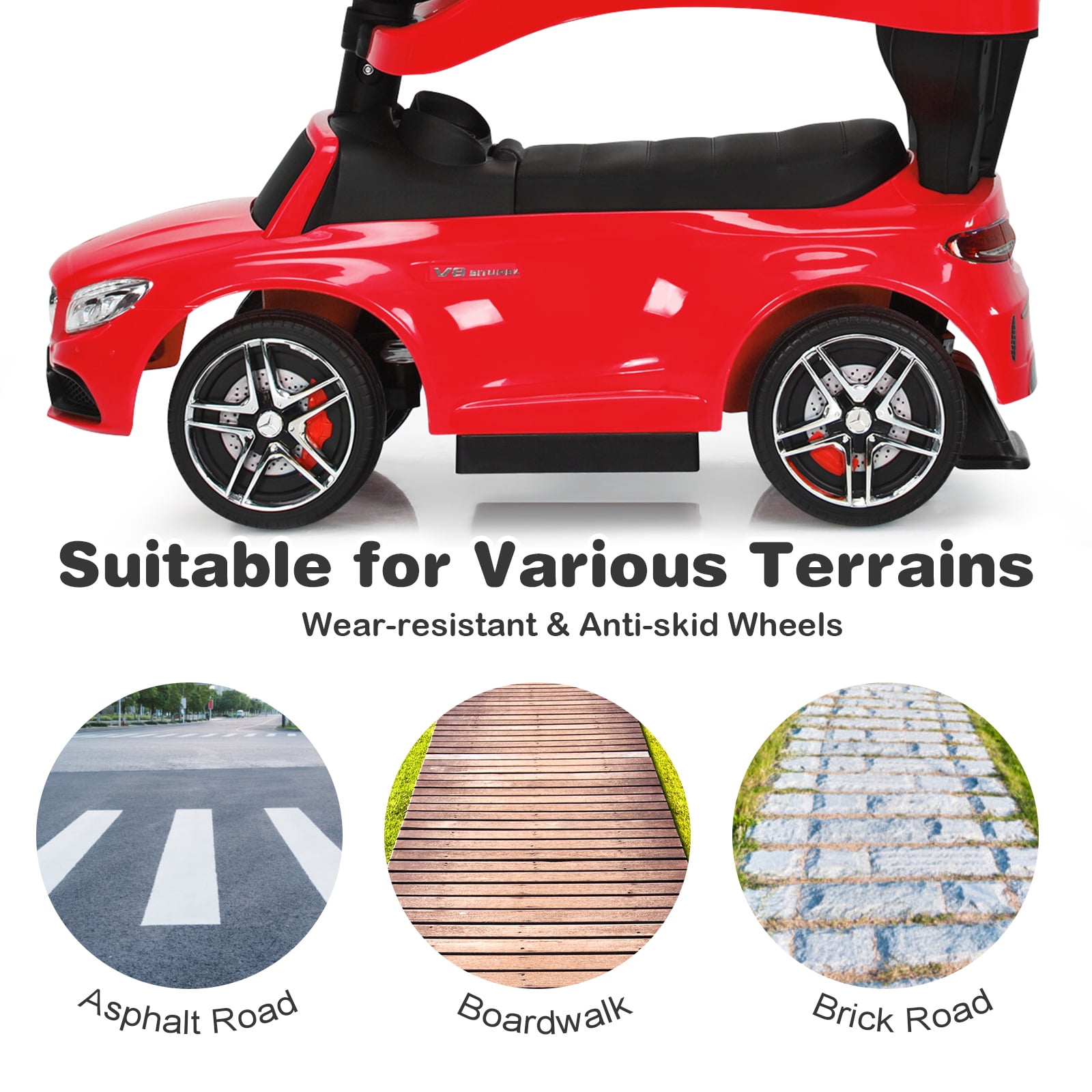 Infans 3 in 1 Ride on Push Car Mercedes Benz Toddler Stroller Sliding Car Red