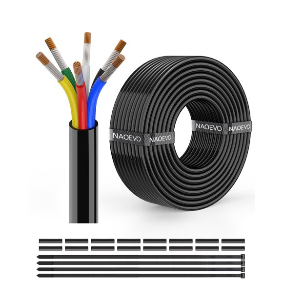 Cable eléctrico NAOEVO, calibre 18, 6 conductores, 18 AWG, PVC, 30 pies