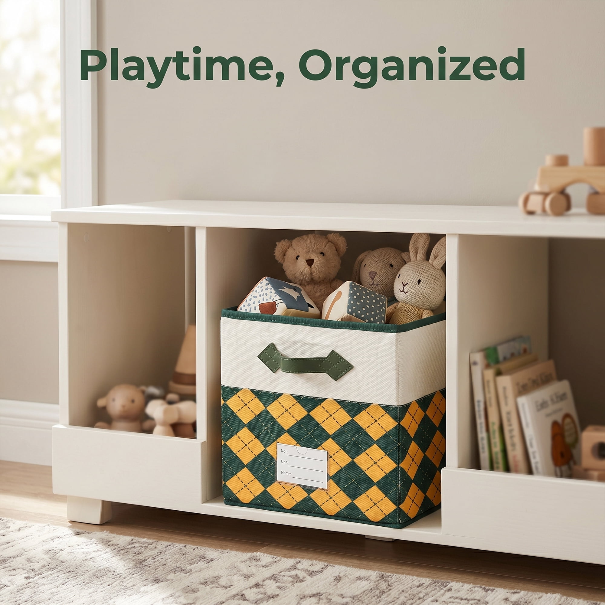 Unique Bargains Cube Collapsible Storage Basket for Organizing Clothes Books Orange Green