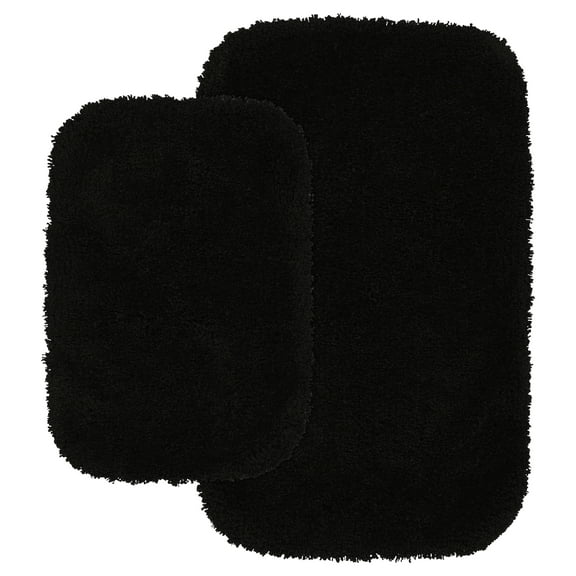 Garland Rug Serendipity Washable Nylon Bath Rug Set, 2 Piece Set (17"x24" Bath Rug, & 21"x34" Bath Rug) Black