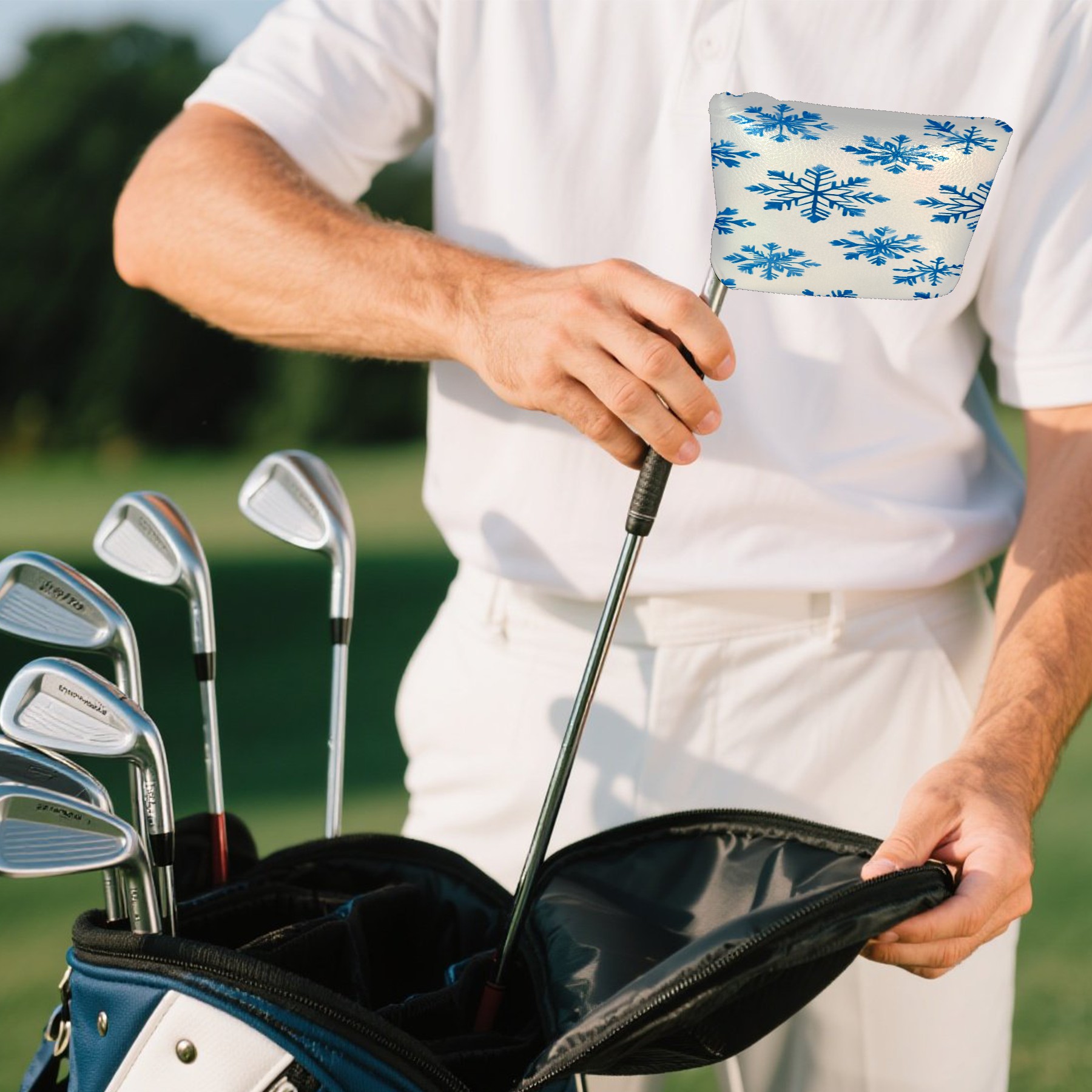 Golf Mallet Putter Cover Premium Leather Golf Putter Head Cover with Magnetic Closure Golf Cover for Men and Women Snowflake