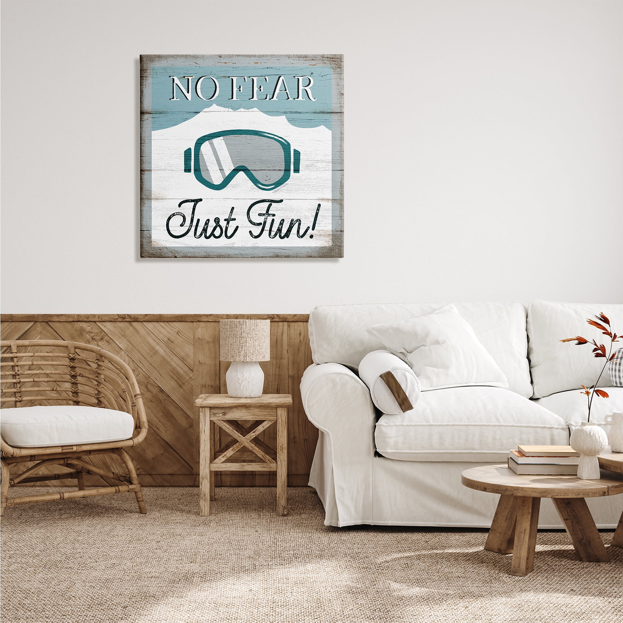 Stupell Industries No Fear Just Fun Phrase Blue Ski Goggles, 30 x 30, Design by Elizabeth Tyndall