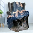thumbnail image 4 of Fantasy Soft Flannel Fleece Throw Blanket, Stormy Apocalypse Sky with Clouds over Rock Towers on Alien World, Cozy Plush for Indoor and Outdoor Use, 50" x 60", Dark Brown Dark Blue, by Ambesonne, 4 of 5