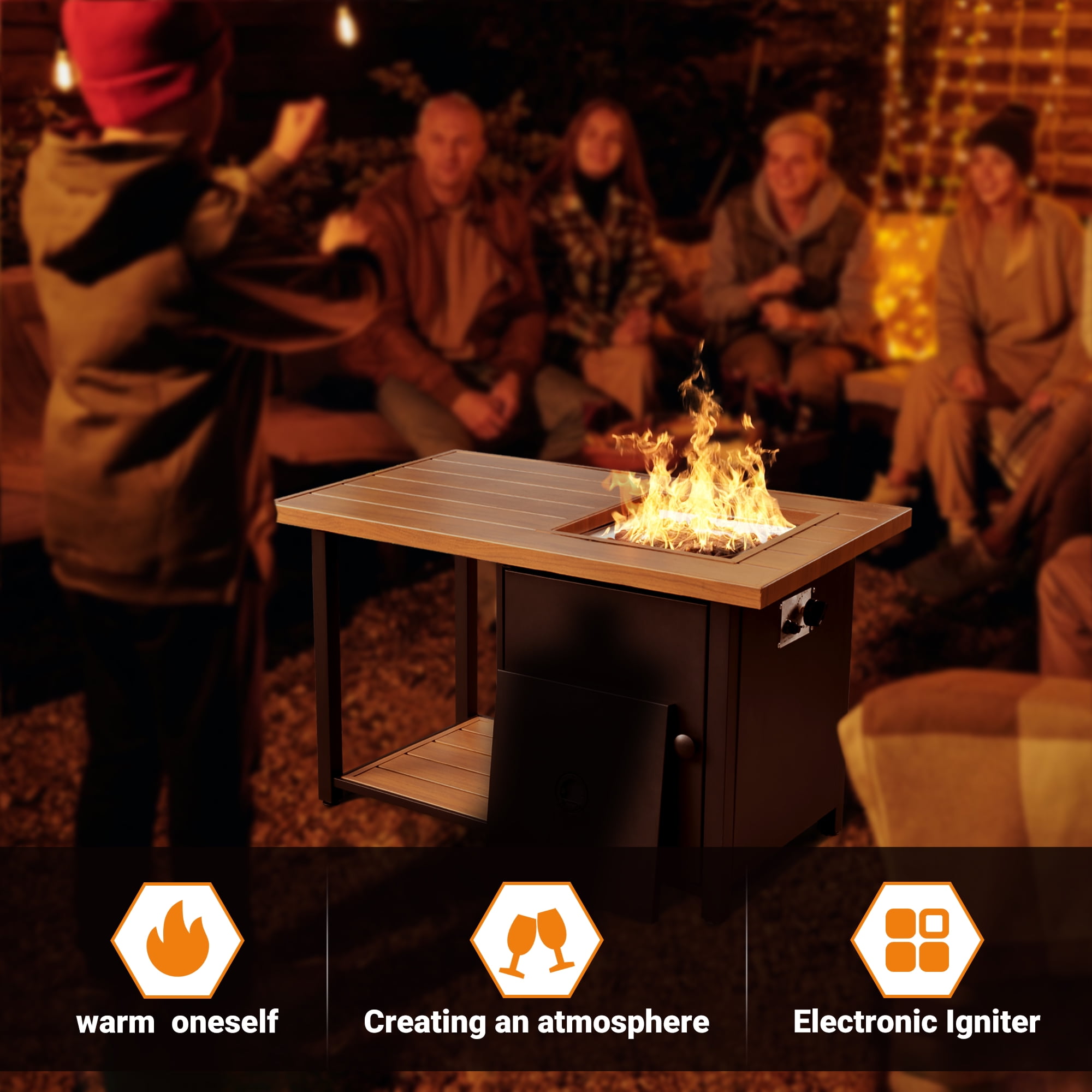 XIZZI Outdoor Gas Propane Fire Pit Table Smokeless Large Rectangle Stainless Steel Frame Fire Pit Table with Removable Lid and Lava Rock